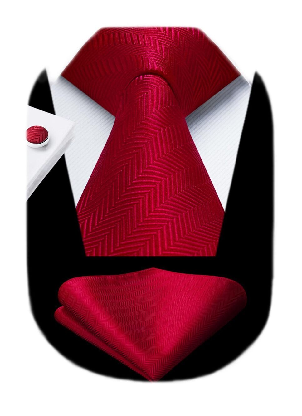 7249 Red Ties Formal Business Tie and Pocket Square Cufflinks Set Bright